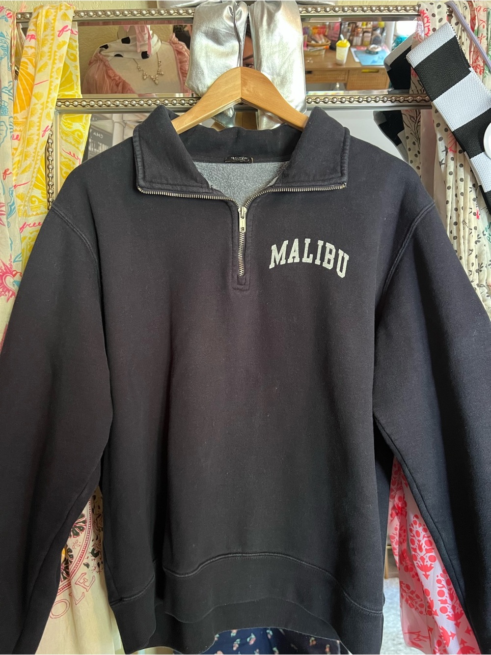 Brandy Melville Black 'Malibu' Half-Zip Sweatshirt